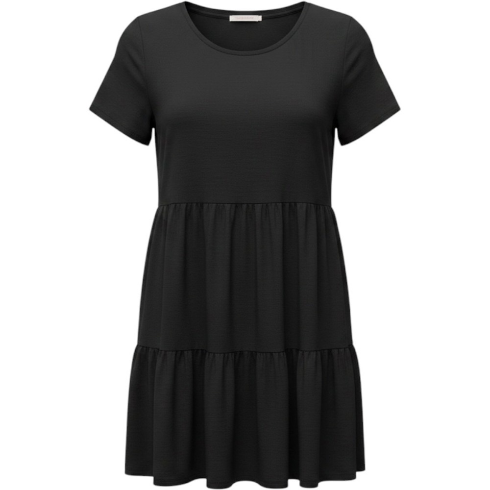 Nicole Miller New York Dress S Black Tiered‎ Babydoll Mini Short Sleeve Jersey